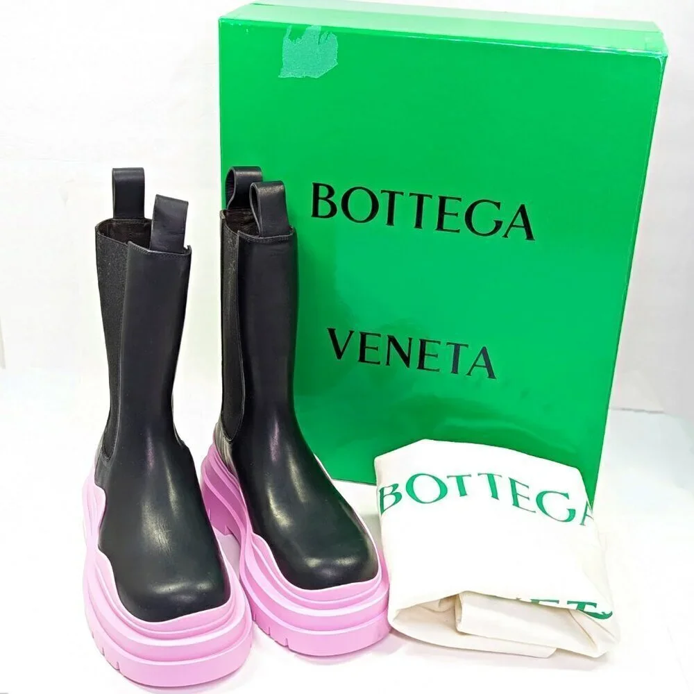 Bottega Veneta Women's Black & Pink Platform Chelsea Boots Size 36.5 MSRP $1,450
